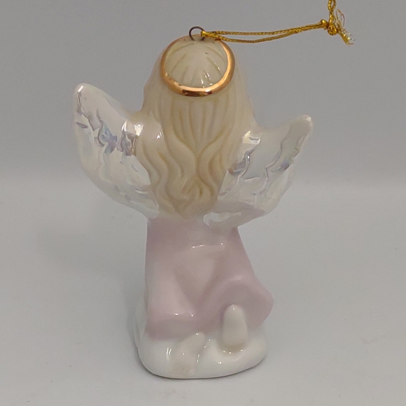 🌷‼️5/$20  Enesco December Ceramic Angel Blue Heart Christmas Ornament 1997 3" - Picture 3 of 7